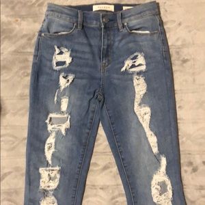 High rise ankle jeggings with rips